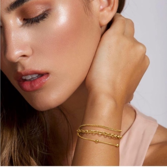 Gold 14k Gold Plated Chain Layered Bracelet - Picture 1 of 3